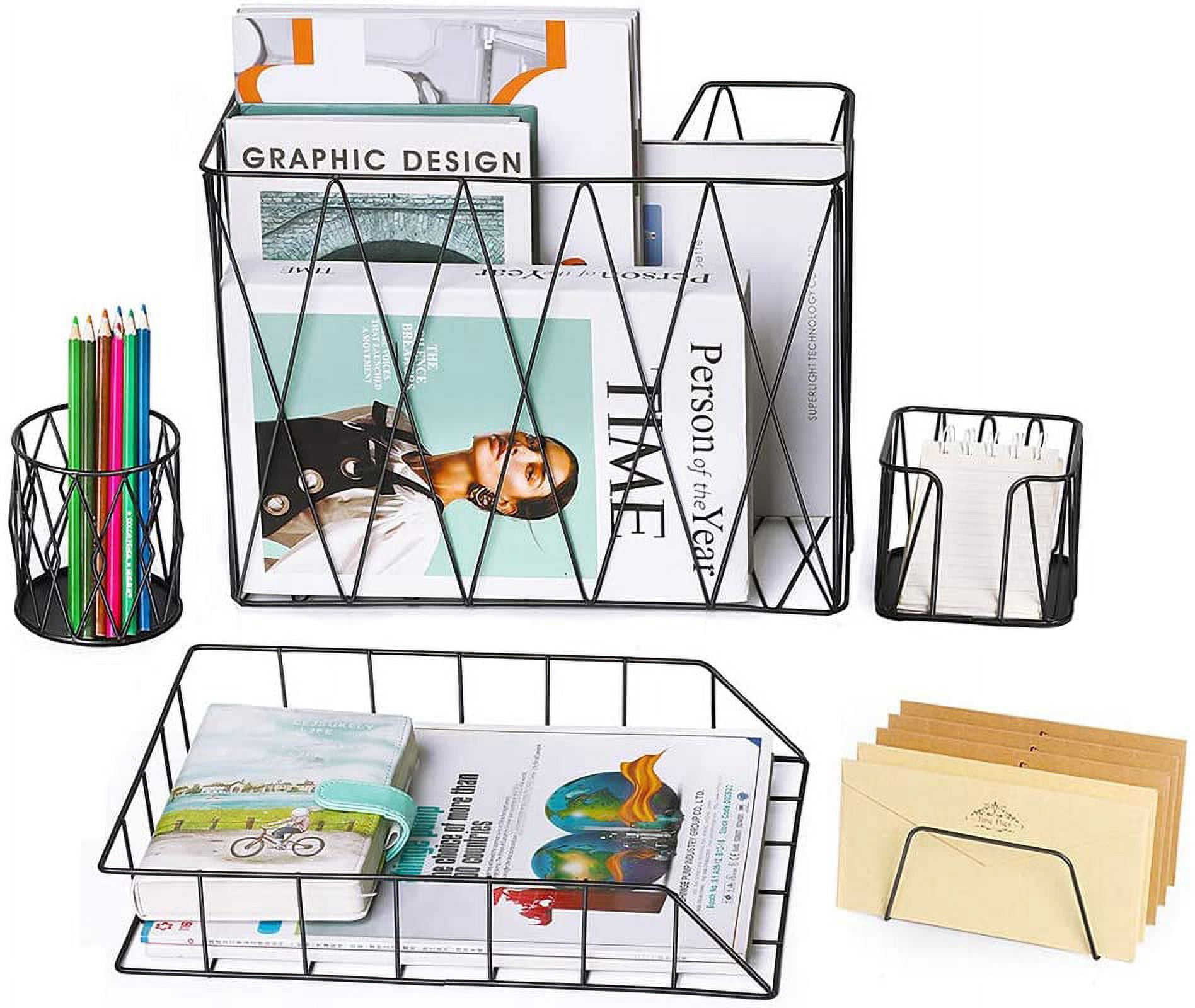 NEX Office Supplies, 5 Piece Desk Organizer Set (Black)