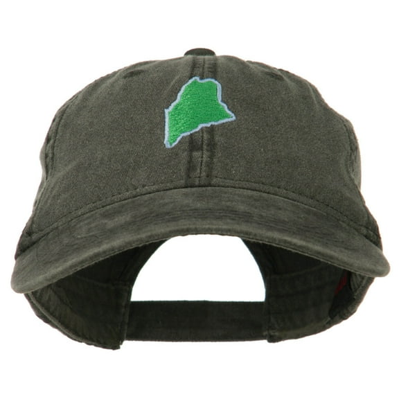 Maine State Map Embroidered Washed Cotton Cap - Black OSFM