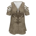 thumbnail image 4 of Vintage Fleur-de-lis Sepia Womens Summer V Neck Zipper Top Short Sleeve T Shirt Off Shoulder Top Casual Classy Loose Shirts, 4 of 7