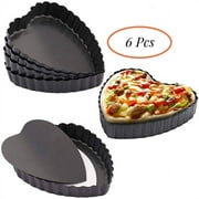 Gutsdoor 6 Pcs Heart Shape Mini Tart Pan 4 Inch with Removable Bottom Quiche Pan Nonstick Round Quiche Pie Pan