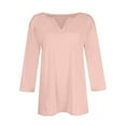 thumbnail image 5 of UoCefik 3/4 Sleeve Loose Fit Ladies Tops, Plus Size Casual Summer V Neck Elbow Shirts Cute Solid Three Quarter Length Sleeve Tshirt Business Lightweight Blouses Work Clothes Light pink M, 5 of 5