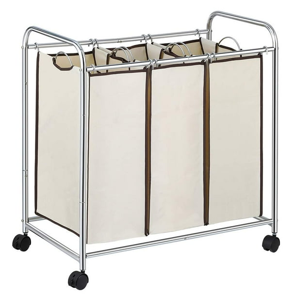 3Bag Laundry Sorter Cart, Sorter with Removable Bags Chrome