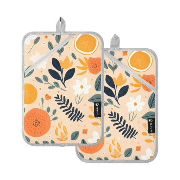 ALAZA Orange and Leaves Pot Holders Set of 2 Heat Resistant Kitchen Oven Mitts