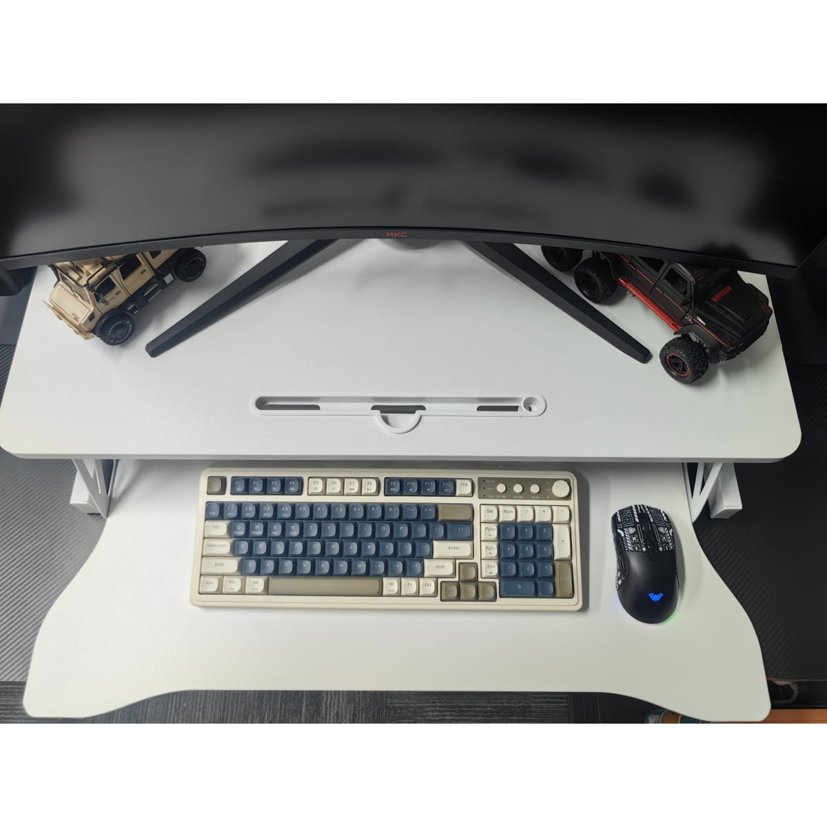 ZHICHUN 32 Inch Height Adjustable Sit to Stand Desk Riser, Dual Monitor Workstation with Wide Keyboard Tray, Ergonomic Standing Desk Converter (White, MDF+Metal)