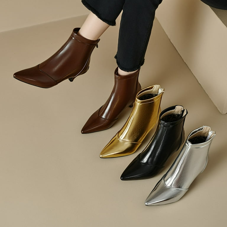 Leozcaa Ankle Boots for Women Kitten Low Heel Pointed Toe Booties