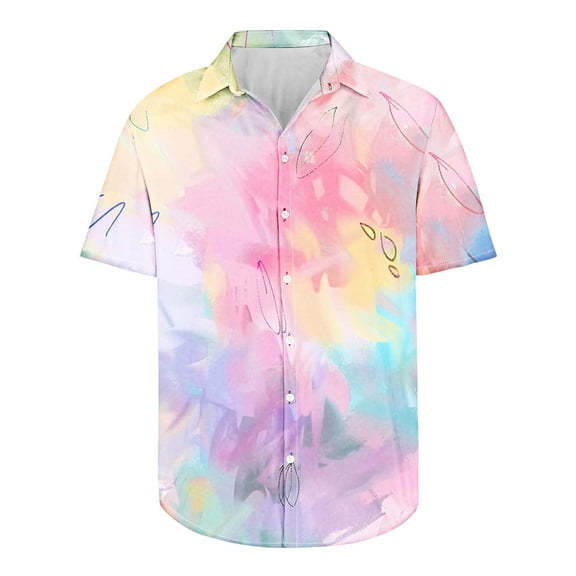Wyobmus Novelty Hawaiian Button Down Shirts for Men Graffiti Print Shirt Oversized Tie-Dye Short Sleeve Turndown Collar Casual Shirts,Size S-5XL A-Multicolor