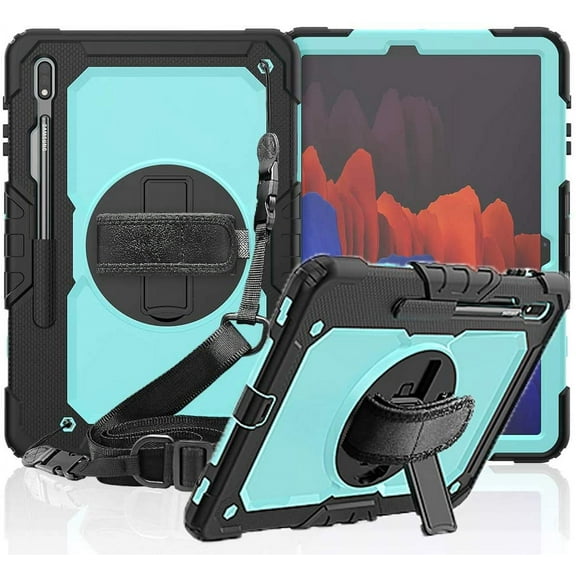 Timoom stock Samsung Tab S8 Plus/ S7 FE Case 12.4'' 2022/2021 with Screen Protector Pencil Holder [360 Rotating Hand Strap] &Stand, Drop-Proof Case for Galaxy Tab S8 Plus/ S7 FE 12.4'', light blue
