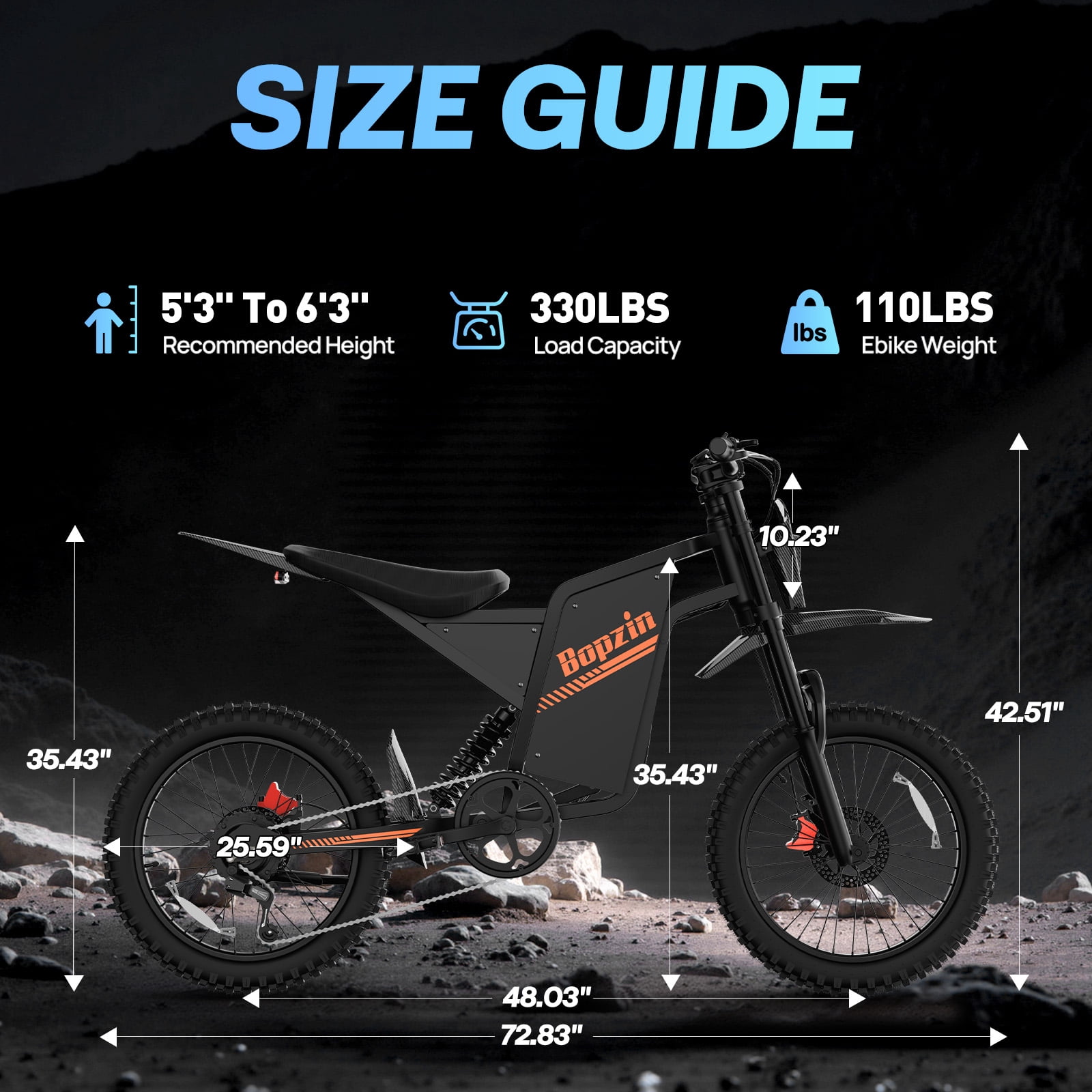 Peak 3000W Electric Dirt Bike for Adults,60V 35Ah Removable Battery,100Miles & 38MPH Electric Motorcycle ,25’’ Fat Tire Mountain Bike UL2849