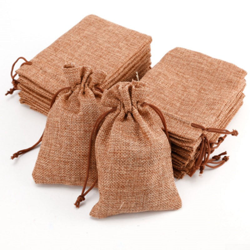 10/50x Wedding Hessian Burlap Jute Linen Favour Candy Gift Bag Drawstring Pouch 