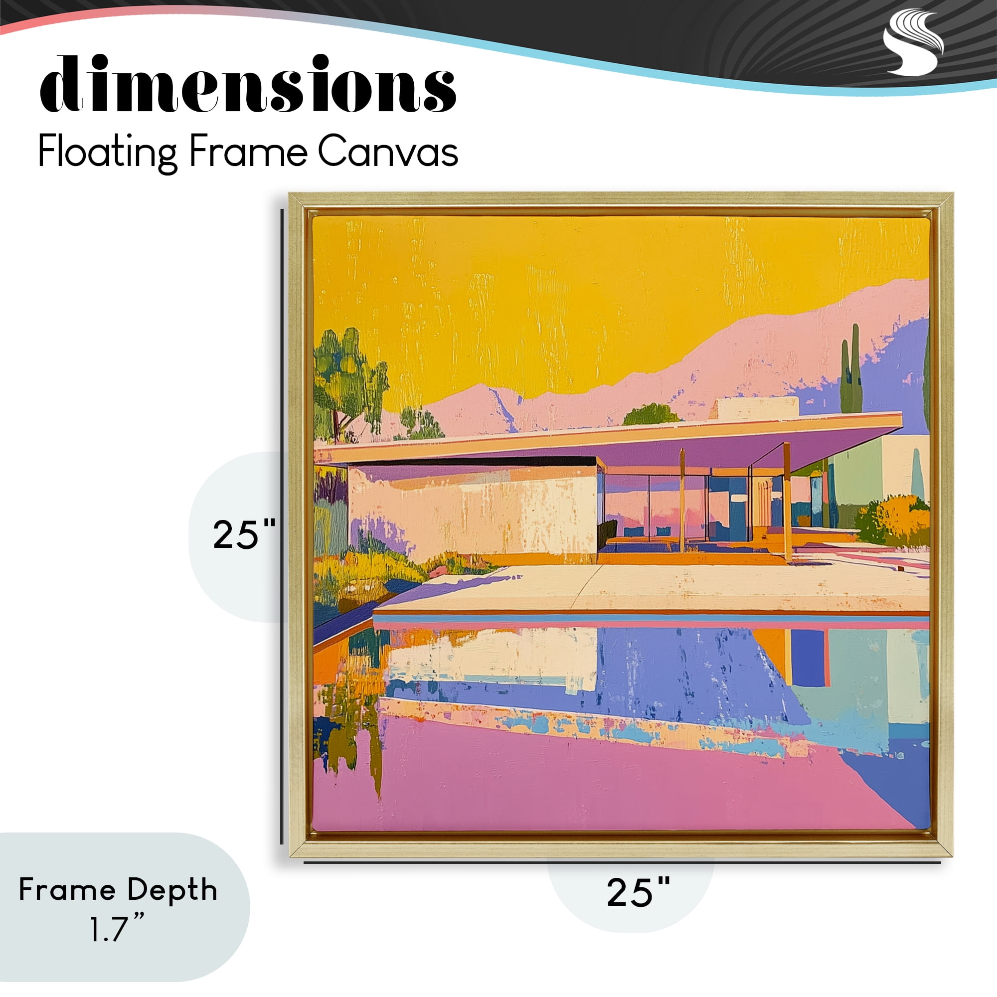 Stupell Industries Vivid Case Study House Gold Framed Floater Canvas Wall Art, design by Walker Noble