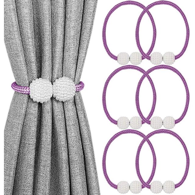 LAICAIW 6 Pack Attaches Magnétiques pour Rideaux, Attaches Décoratives pour Rideaux de Fenêtre (Violet)