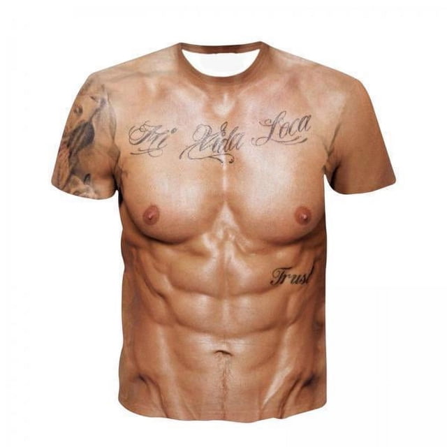Camiseta de Manga Corta con Estampado de Músculos en 3D para Hombre con Tatuajes Strade Fareast Limited