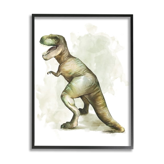 Stupell Industries Green T-Rex Dinosaur Ancient Reptile Roar Animals & Insects Painting Black Framed Art Print Wall Art, 11 x 14