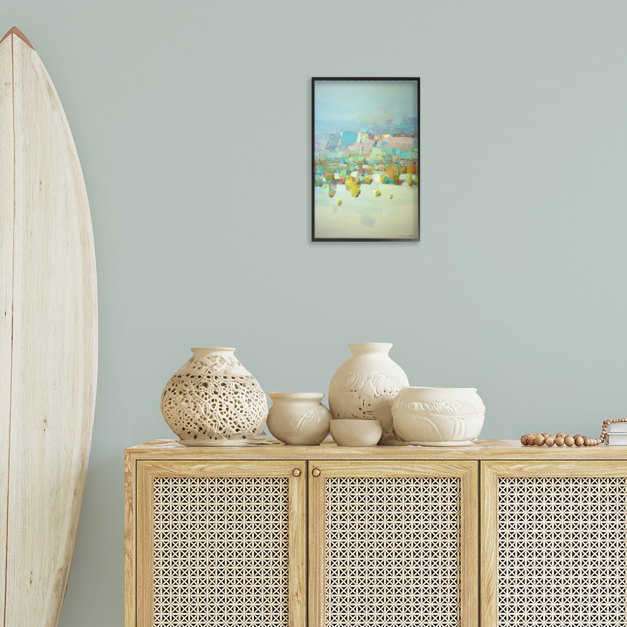 Stupell Industries Contemporary Beach Landscape Abstract Painting Black Framed Art Print Wall Art, 12 x 18