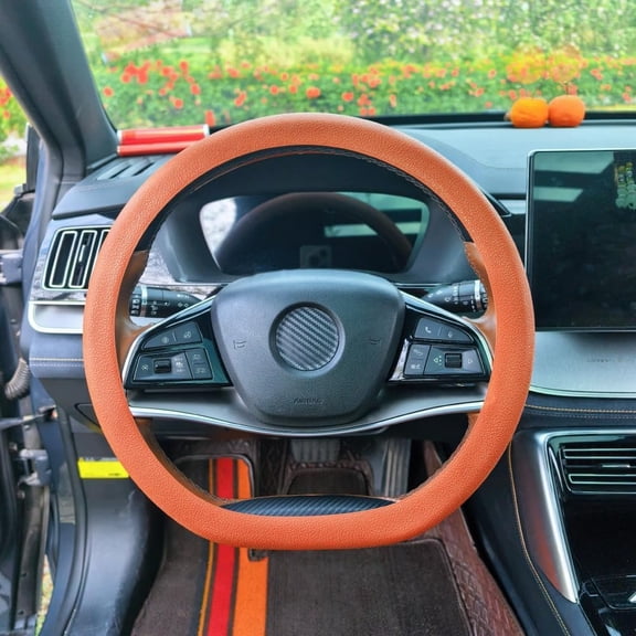 Steering Wheel Cover Gel Steering Wheel Size Cover for 14" 15" 16" Thin Stretchable Anti-Slip Soft odorless Protector Easy to Install (Brown)