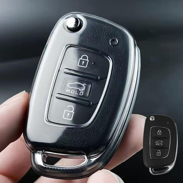 HUGFEGWE Fit for Hyundai Key Fob Cover,Premium Soft Transparent TPU 360 Degree Full Protection Compatible with Hyundai ix45 Santa Fe Accent 3 Button Flip Remote Key Fob CV4111 (Smoke Color) CJ-118358