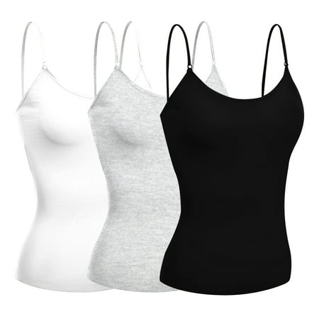 

Basic Women Short Cami Built-In Shelf Bra - 3 Pk - Black White H Gray Large