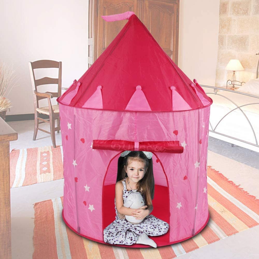Foldable Pink Princess Castle Playhouse Tent Pop Up Indoor Fun Kids Play Room 
