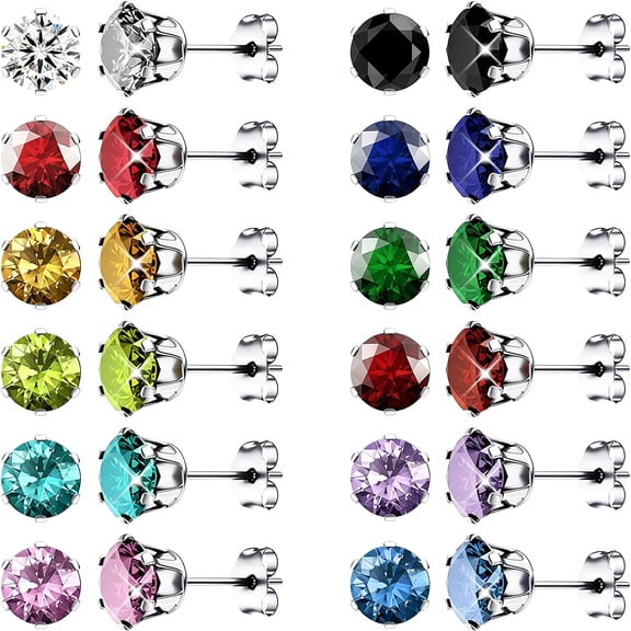 12 Pairs Stud Earrings for Women Hypoallergenic Earrings Set Cubic Zirconia 316L Stainless Steel Earrings Dainty Gifts
