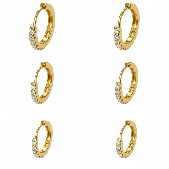 Zirconia Cartilage Earring Small Huggie Hoop Earrings Set for Women,14K Gold Plated Hypoallergenic Lightweight Earrings for Sensitive Ears Everyday Multiple Piercing Jewelry 3Pairs