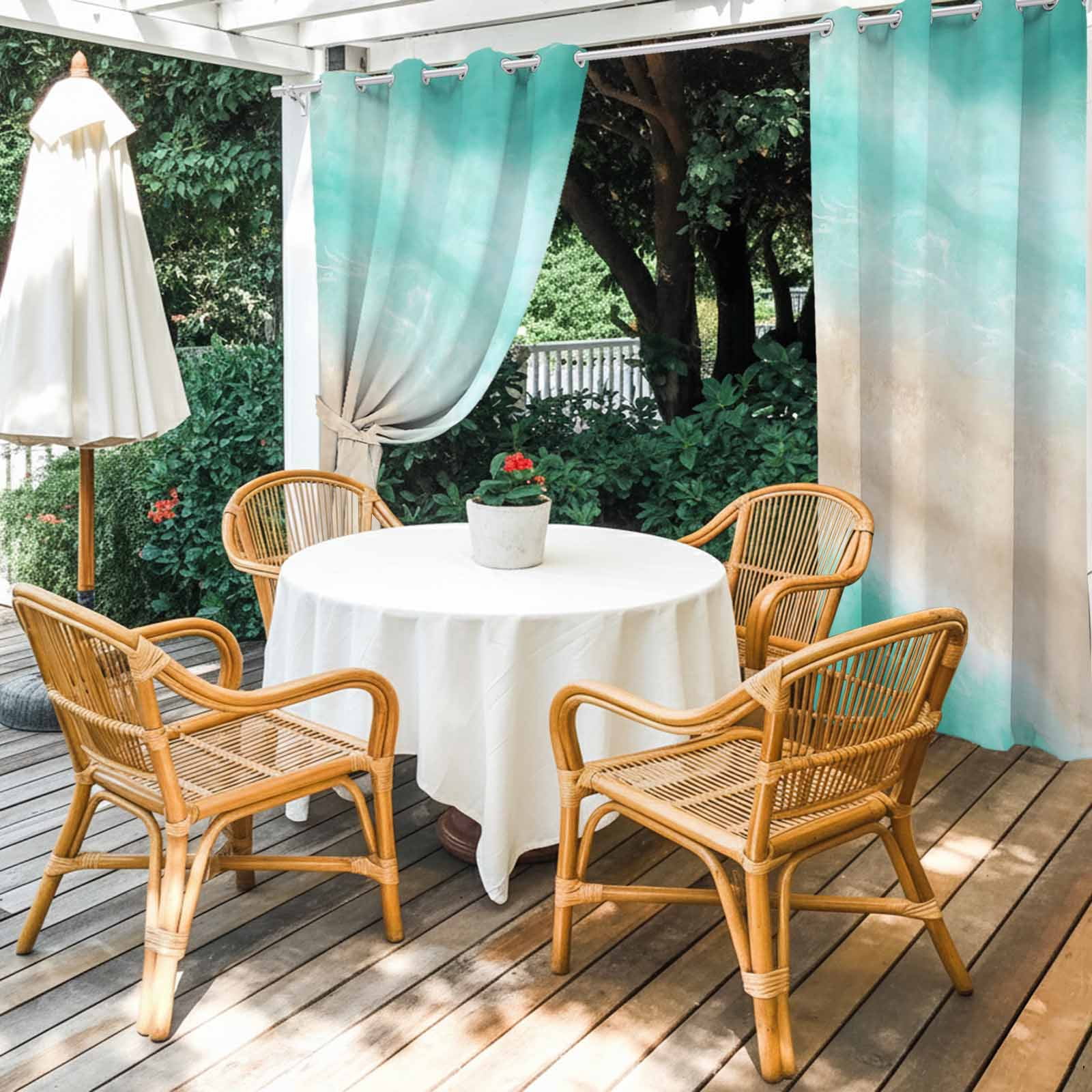 Summer Beach Outdoor Curtains for Patio, Teal Green Gradient Ocean Wave Beige Sand Abstract Sunshade Privacy Drapes Grommet Waterproof Outside Curtains for Porch/Cabana/Balcony 54"x 108", 1 Panel