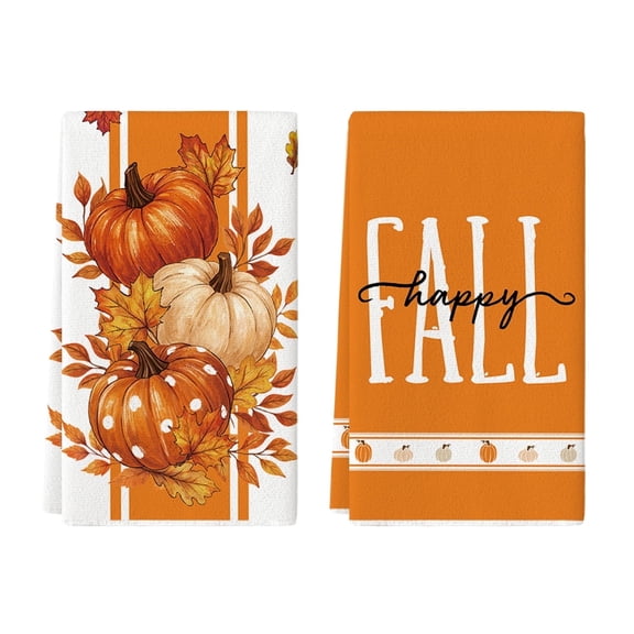 Sm:)e Maple Leaves Pumpkins Orange Fall Kitchen Dish Towels Set of 2, Soft & Absorbent Washcloth 18x26 Inch