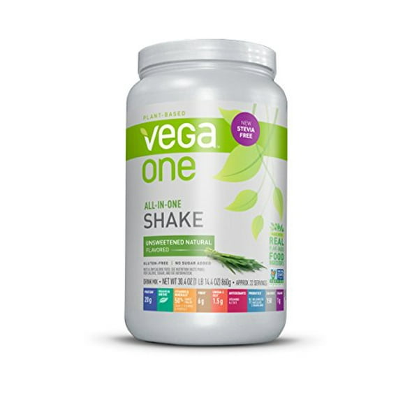 Vega One All-in-One Plant Based Shake, Natural Unsweetened, Stevia Free, 22 Servings