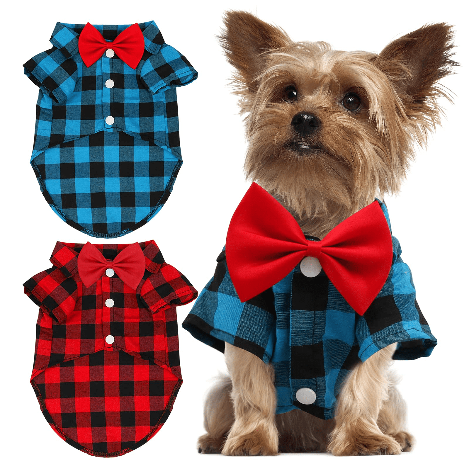Coloody 2 Pack Cute Plaid Shirt Bow Tie Combo for Small Medium Large
