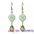 thumbnail image 2 of K-KED Green Jade Flower Earrings Natural 925 Silver Women Real Jewelry, 2 of 5