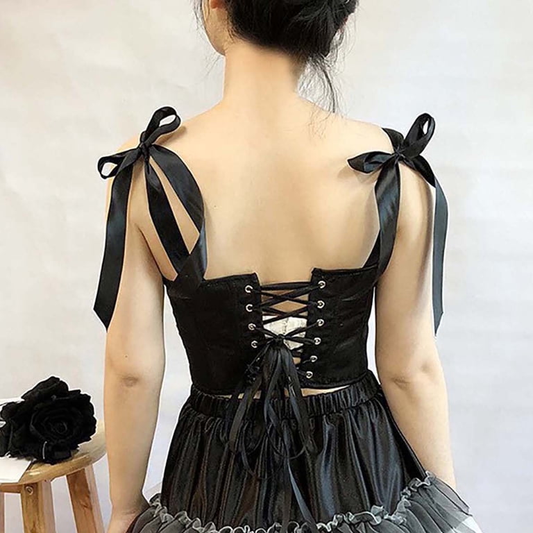 AINIYS Women's Satin Corset Bustier with Bow Straps Vintage Style Shaper Waist  Trainer for Party Club Daily Wear Black XL - Walmart.com