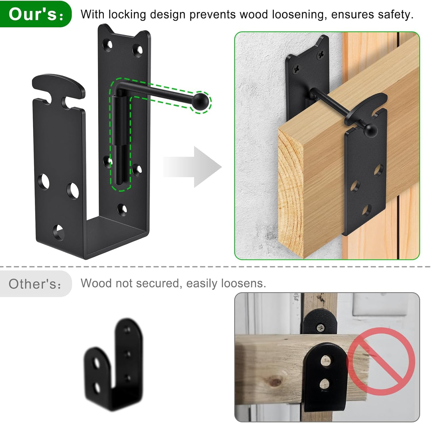 2x4 Door Barricade Brackets, Heavy Duty Door Security Bar Brackets with Locking Design, U-Shaped Bar Holder Bracket Fits 2 x 4 Lumber for Home, Garage, Gate to Security Door Reinforce, 2Pcs