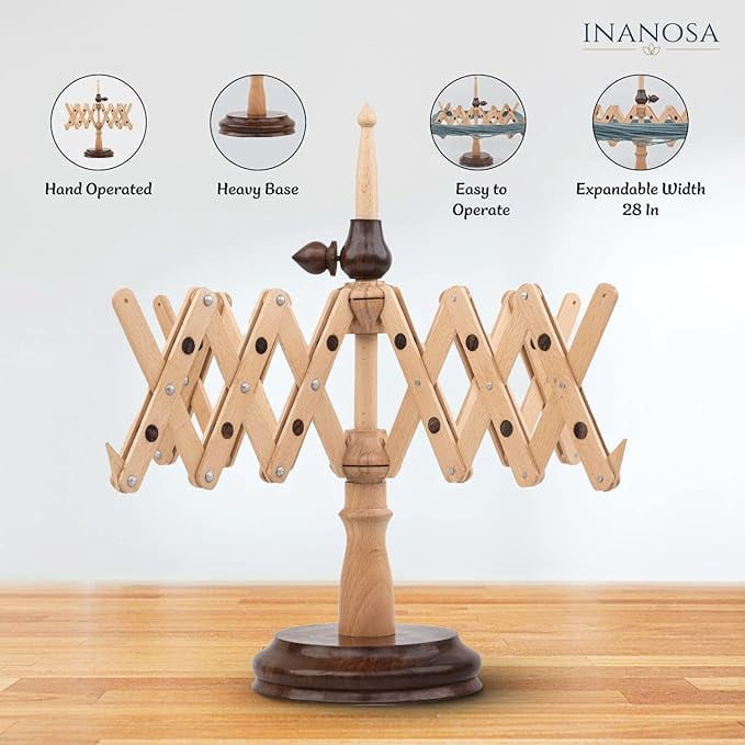 Inanosa Wooden Table Top Yarn Swift - Wooden Crocheting and Knitting Craft Accessories - Best Gift from Craft Supplies for Crochet Lovers - Rosewood & Beechwood (Swift)