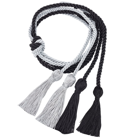 2 Colors Graduation Honor Cords Yarn Honor Cords with Tassel 67 Inch Black 64 Inch Silver Polyester Graduation Rope for Bachelor Gown Accessories