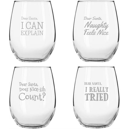 

Dear Santa Funny Christmas Stemless Wine Glass (Set of 4)