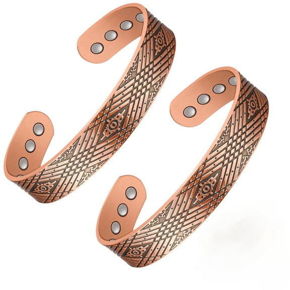 Magnetia Pure Copper Magnetic Bracelet for Men 7'' , Cuff Bangles,Set of 2, Valentine's Day Gift