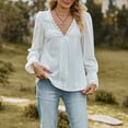 thumbnail image 4 of tklpehg Womens Fall Tops V-Neck Lace Elegant Shirts Long Sleeve Tops Womens Clothes Leisure Fall Clothes Solid Color Comfortable Going Out Tops Pullover White L, 4 of 6