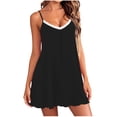 thumbnail image 2 of Women’s Casual V-Neck Sleeveless Lace Dress, Solid Homewear, 2 of 7