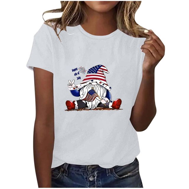 Blusas para las Mujeres Casual, Estampado Manga Corta Cuello Redondo Camiseta Top Hecho de Cómodo Estante de Imitación para Toda la Temporada de Uso Diario, Tops Cortos para las Mujeres