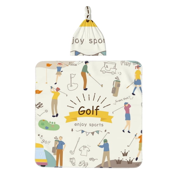 Xecao Golf Icons And Golfer print Unisex Baby Swaddle - a soft and cozy newborn receiving blanket complete with Beanie Set