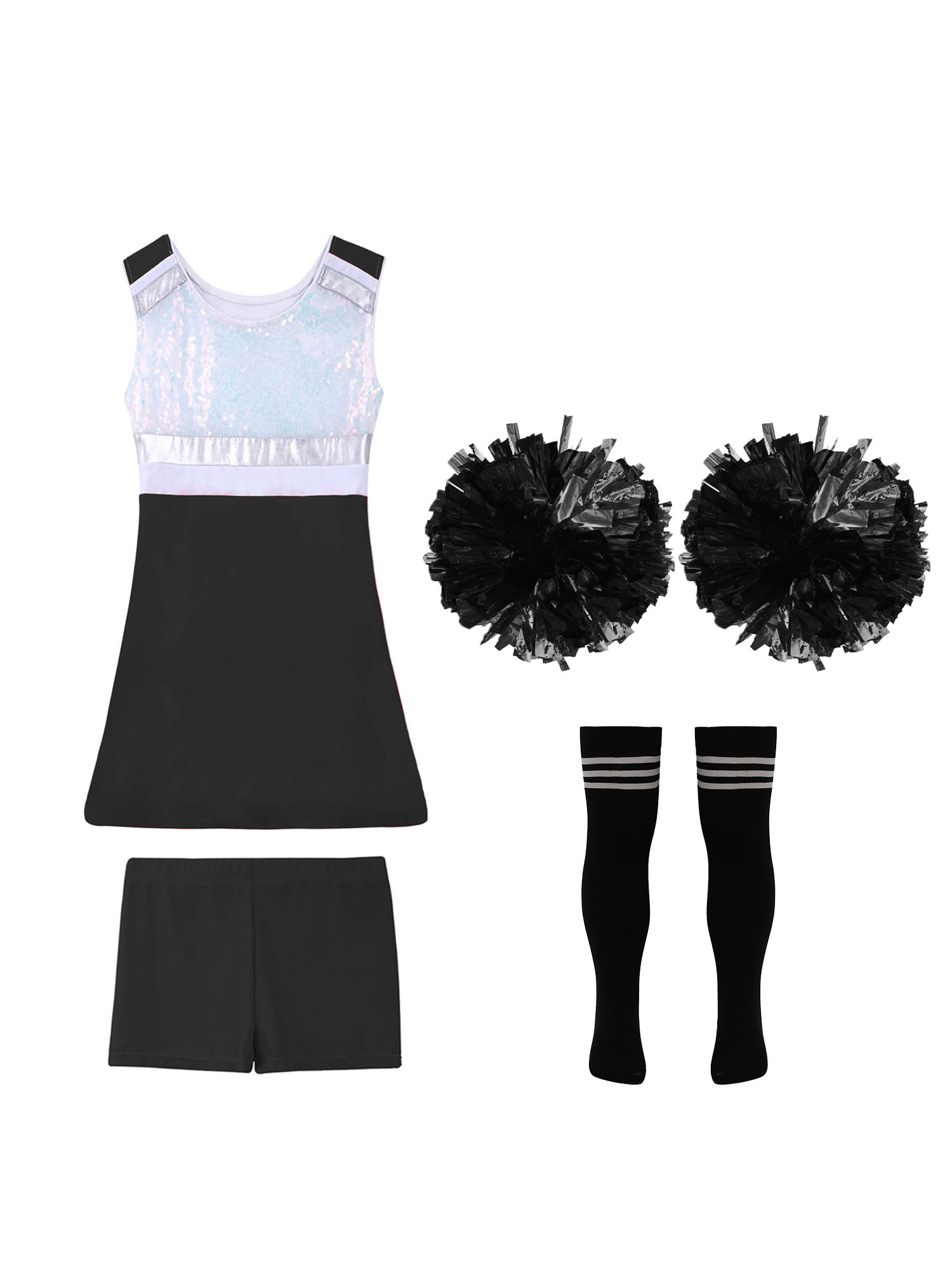 TiaoBug Kids Girls Cheer Leader Uniform Sports Games Cheerleading Dance Outfits Halloween Carnival Fancy Dress Up A Black&White-A 14 - image 4 of 5