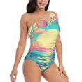 thumbnail image 3 of Sikiie Retro Palm Beach Sunset Print Women One Piece Swimsuits Tummy Control One Shoulder Bathing Suits Ruffle Swimwear, From S to XXL-X-Large, 3 of 6