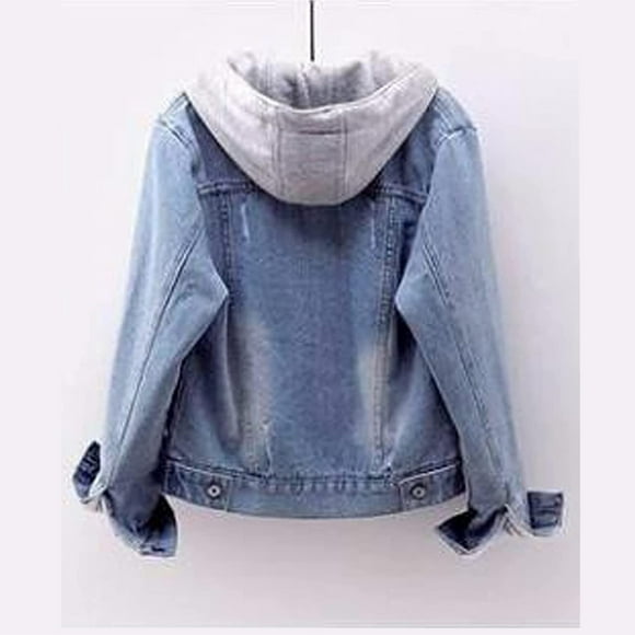 WEIYLL Womens Fleece Jacket Vintage Button Down Distressed Short Denim Jean Pocket Blue Fall Clothes Size XL