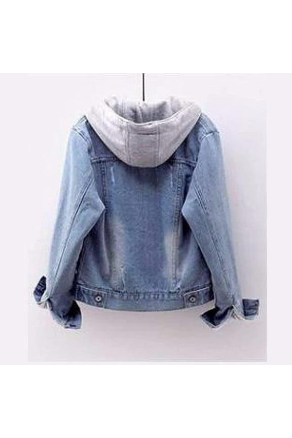 Jackets for Women , Women Vintage Button Down Distressed Short Denim Jean Jacket Coat with Pocket Blue L