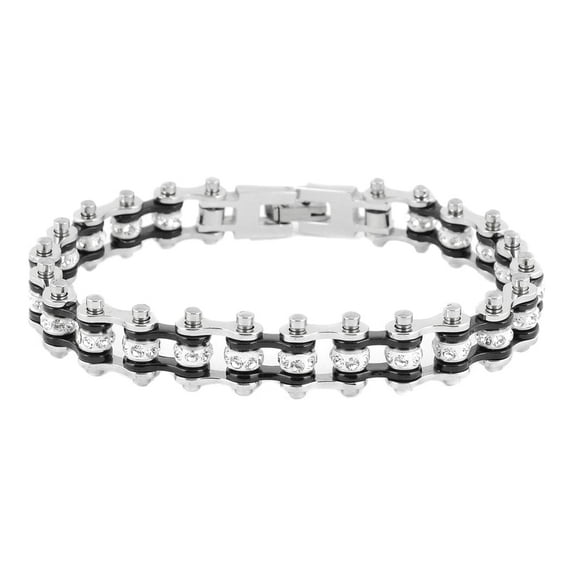 SK2016 Silver/Black Mini Bike Chain Bracelet 3/8" Wide - Size 6.75"