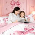 thumbnail image 4 of meiyoeat Ribbon Bow Initial B Twin Comforter Sets,Pink Glitter Print Monogram Art Bedding Set For Girl,Pink Reversible,2-Piece,1 Comforter and 1 Pillowcase, 4 of 7