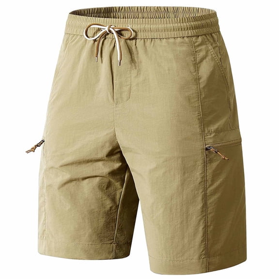 Besolor Plus Size Workout Shorts for Men Drawstring Elastic Waist Lightweight Casual Running Athletic Hiking Shorts with Pockets(X-Large,Khaki)