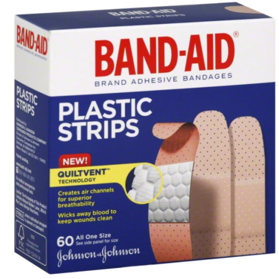 Band-Aid Brand Tru-Stay Plastic Strips Adhesive Bandages, All One Size, 60 ct (Pack of 2)