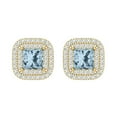 thumbnail image 3 of Yellow Solid Solid Gold Halo Stud Everyday Dainty Earrings - 2.46 Ct Brilliant Princess Cut Studs Natural Swiss Blue Topaz 14K, Everyday Dainty Earrings Screw Back, 3 of 7