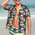 thumbnail image 7 of Pofeuu rock record Skull artist Print Hawaiian Shirt for Men Sleeves Casual Button Down Summer Beach Dress Shirts T-Shirts,3X-Large, 7 of 7