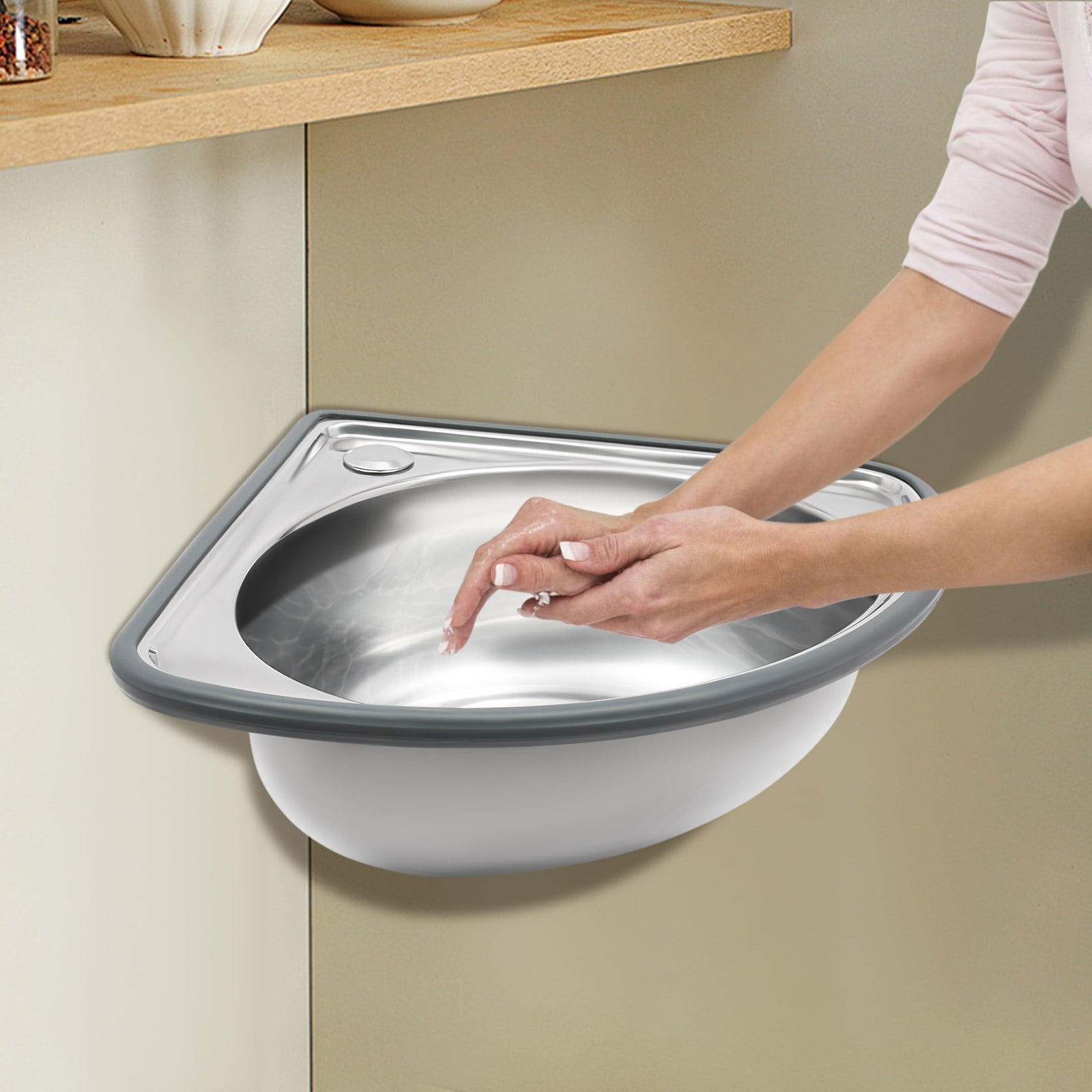 High-Quality Kitchen Sink with Triangular Design, Stainless Steel and Plastic Construction, 55.12lbs Load Capacity, Space-Saving Design